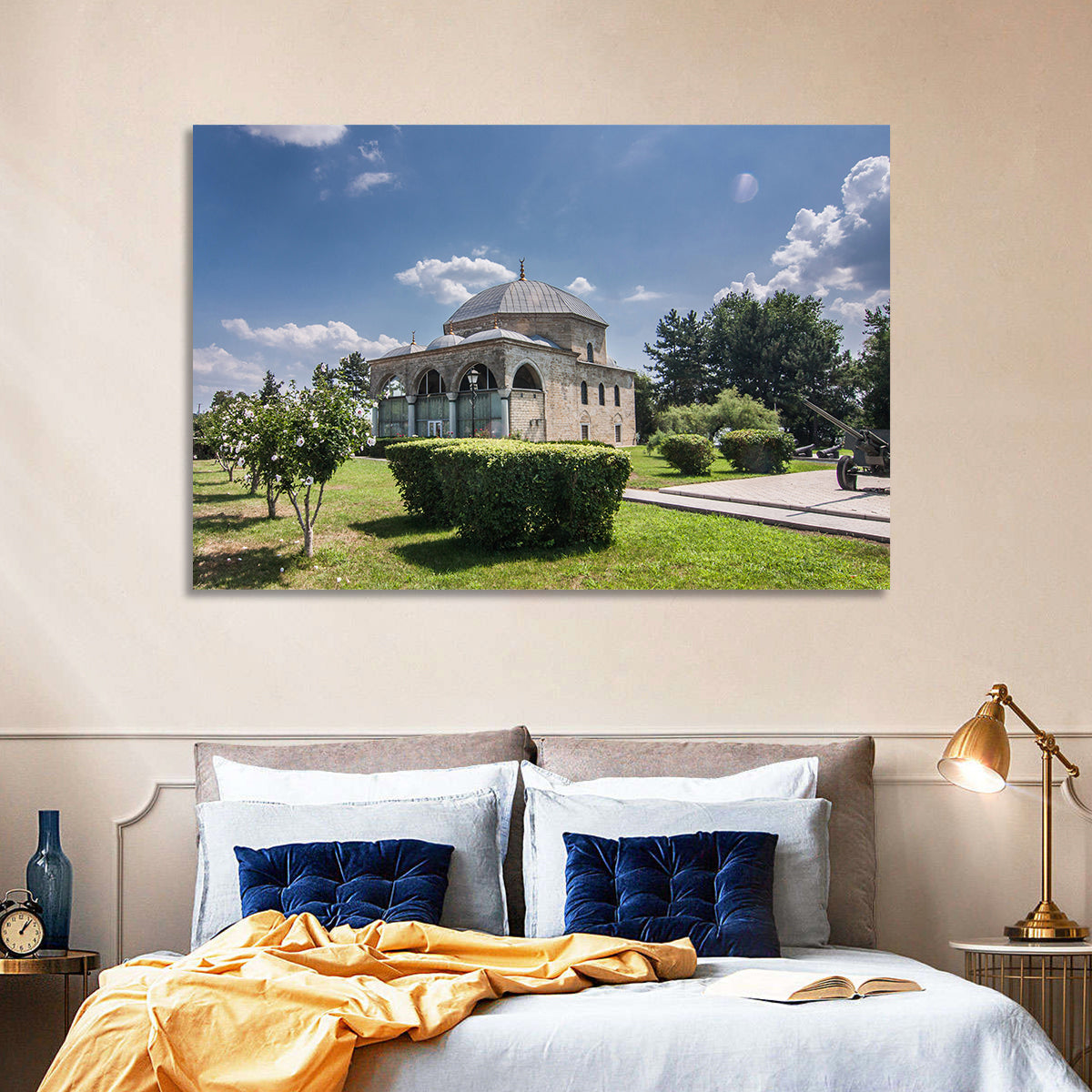Sunlit Old Mosque in Izmail Wall Art in a room, landscape