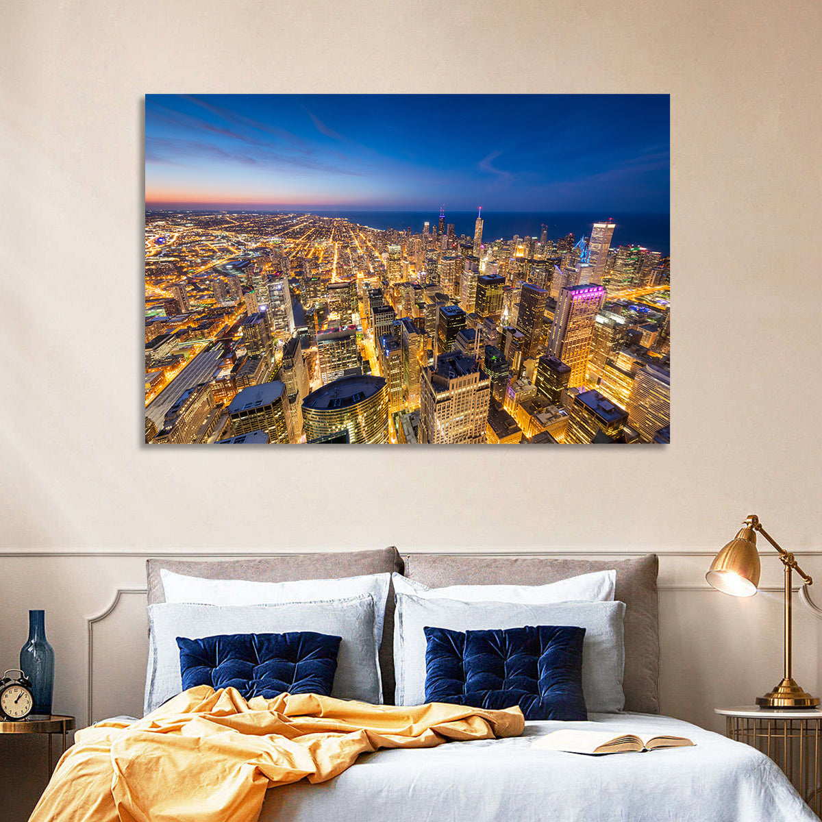 Aerial Chicago Nightscape Wall Art