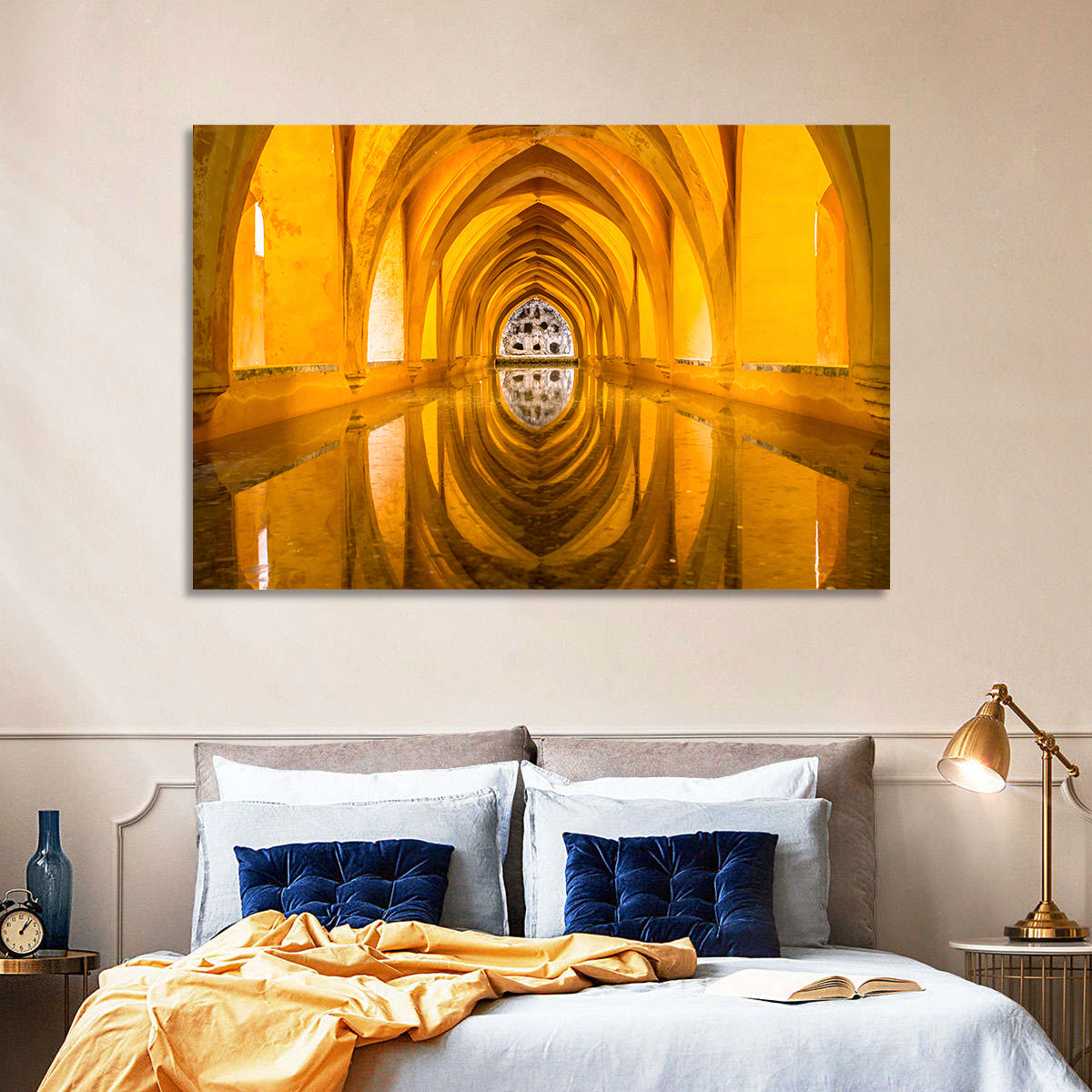Royal Alcázar Bath Reflections Wall Art in a room, landscape