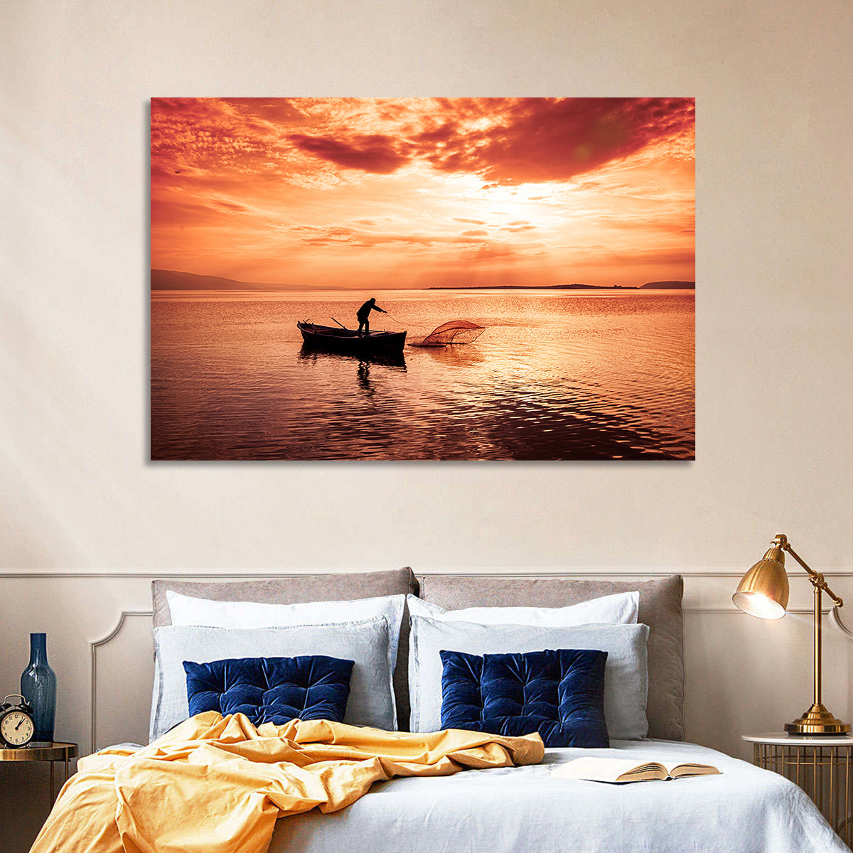 Uluabat Lake Fisherman at Dusk Wall Art
