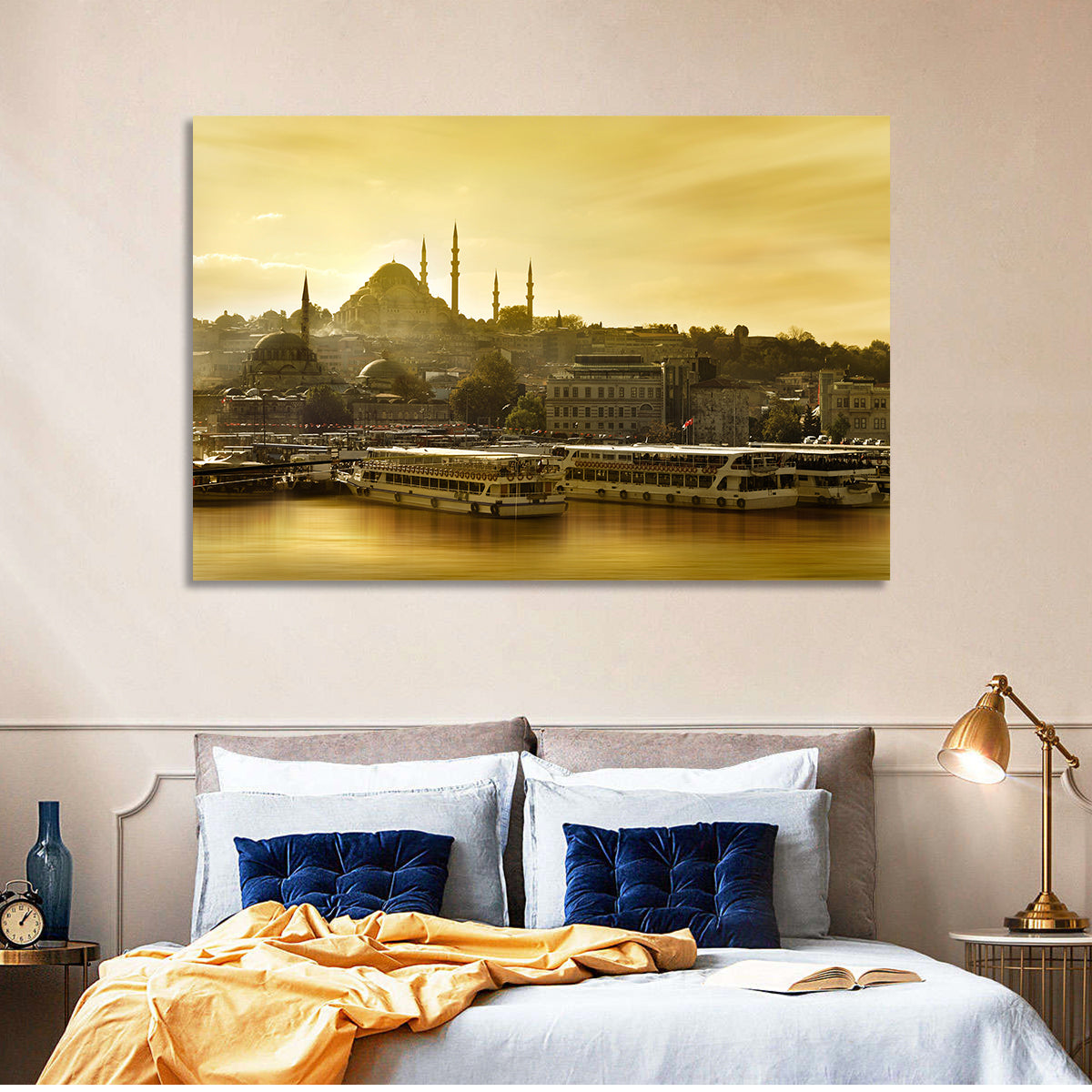 Suleymaniye Mosque Sunset Silhouette Wall Art in a room, landscape