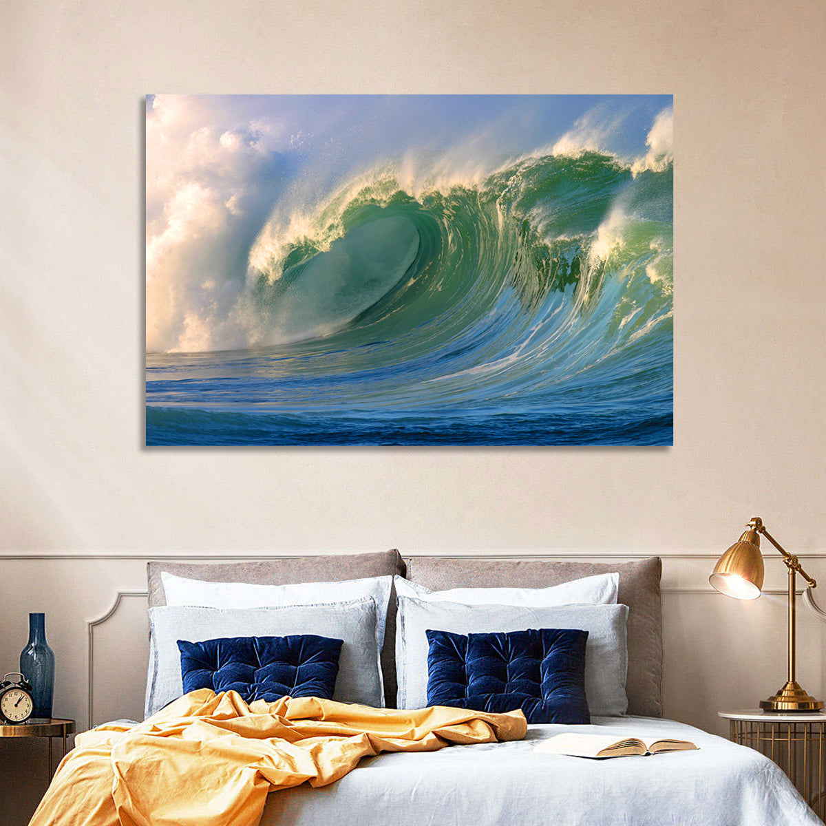 Golden Hour Barrel Wave Wall Art in a room, landscape