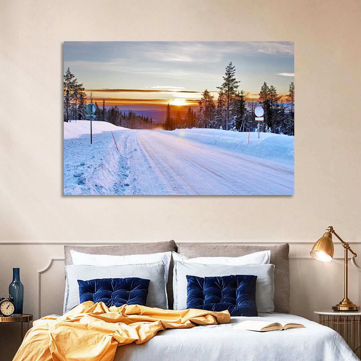 Snowy Road at Sunset Wall Art