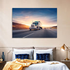 Semi Truck Highway Sunset Wall Art