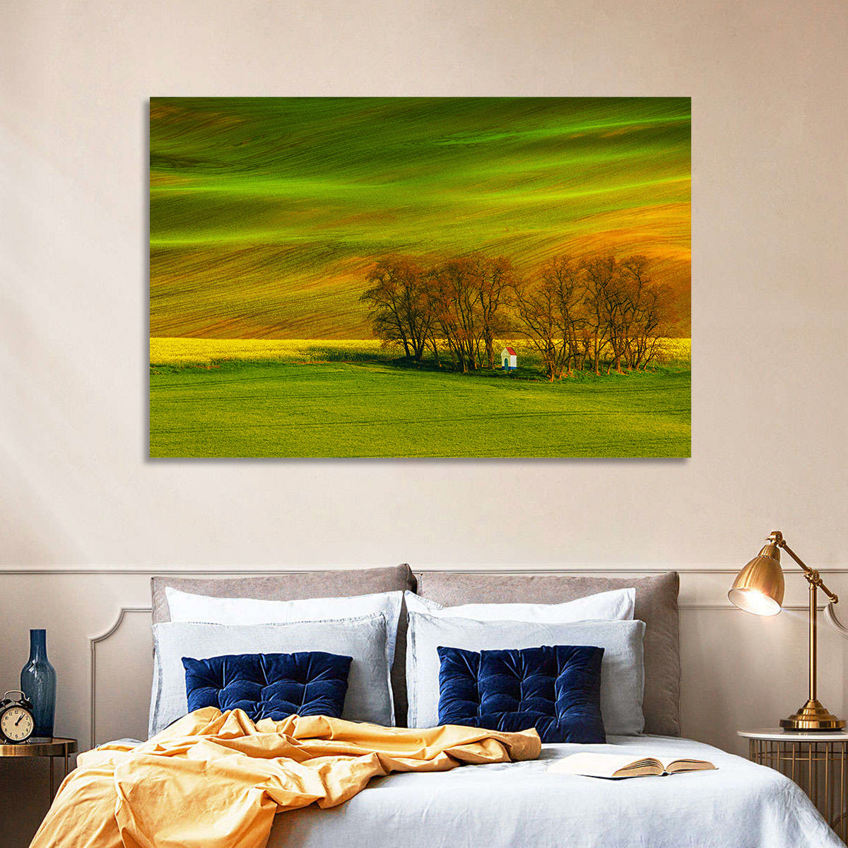 Moravian Wheat Fields with Chapel Wall Art in a room, landscape