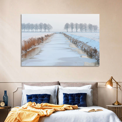 Frozen Canal with Bare Trees Wall Art