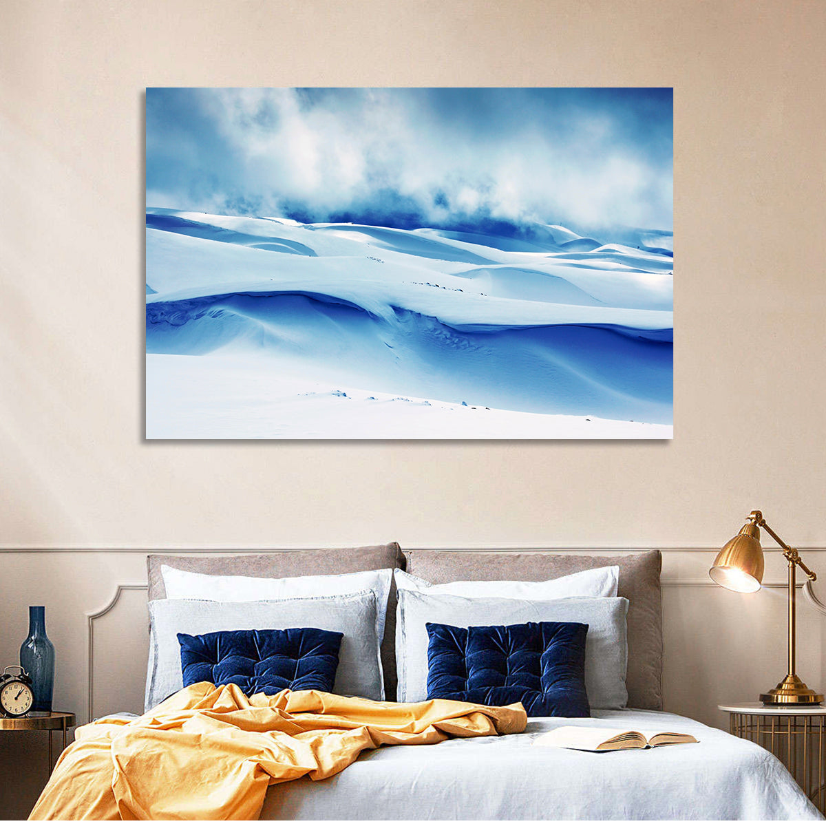 Wind-swept Snow Ridges Wall Art in a room, landscape