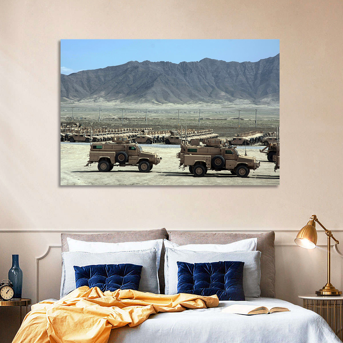 Mrap Vehicles in Desert Landscape Wall Art in a room, landscape