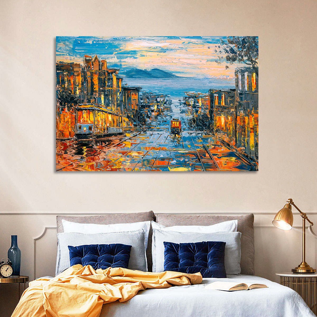 San Francisco Cable Car at Dusk Wall Art in a room, landscape
