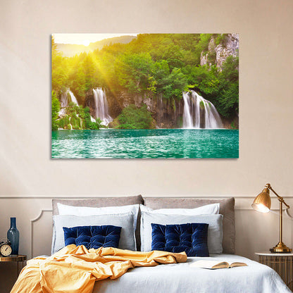 Plitvice Cascades at Sunrise Wall Art