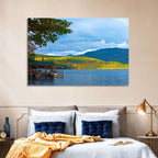 Lake George Boathouse in Autumn Wall Art