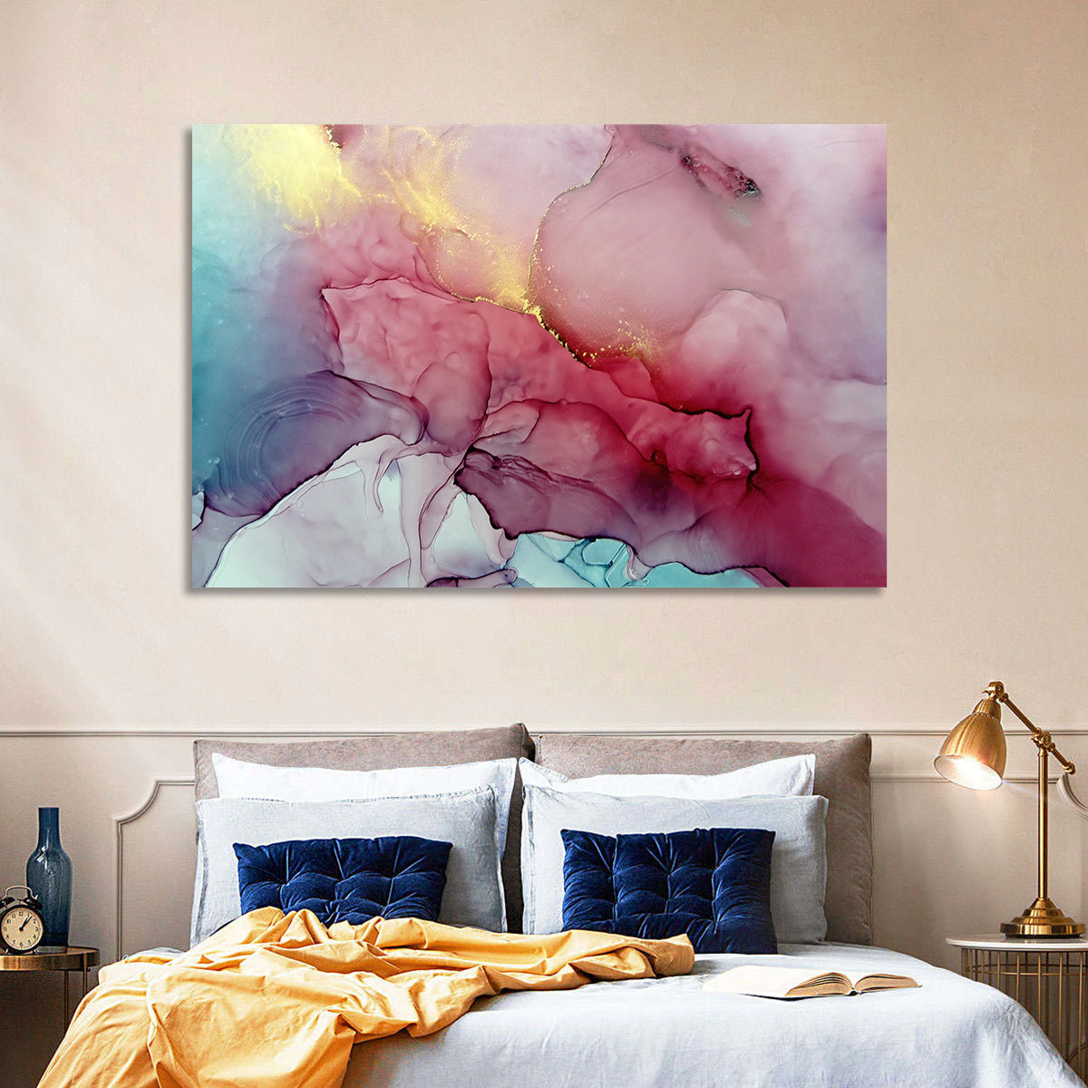Pink and Gold Fluid Abstract Wall Art