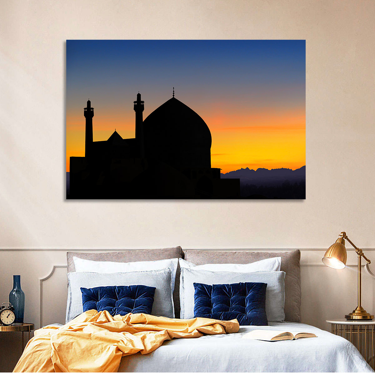 Isfahan Mosque Silhouette at Dusk Wall Art in a room, landscape
