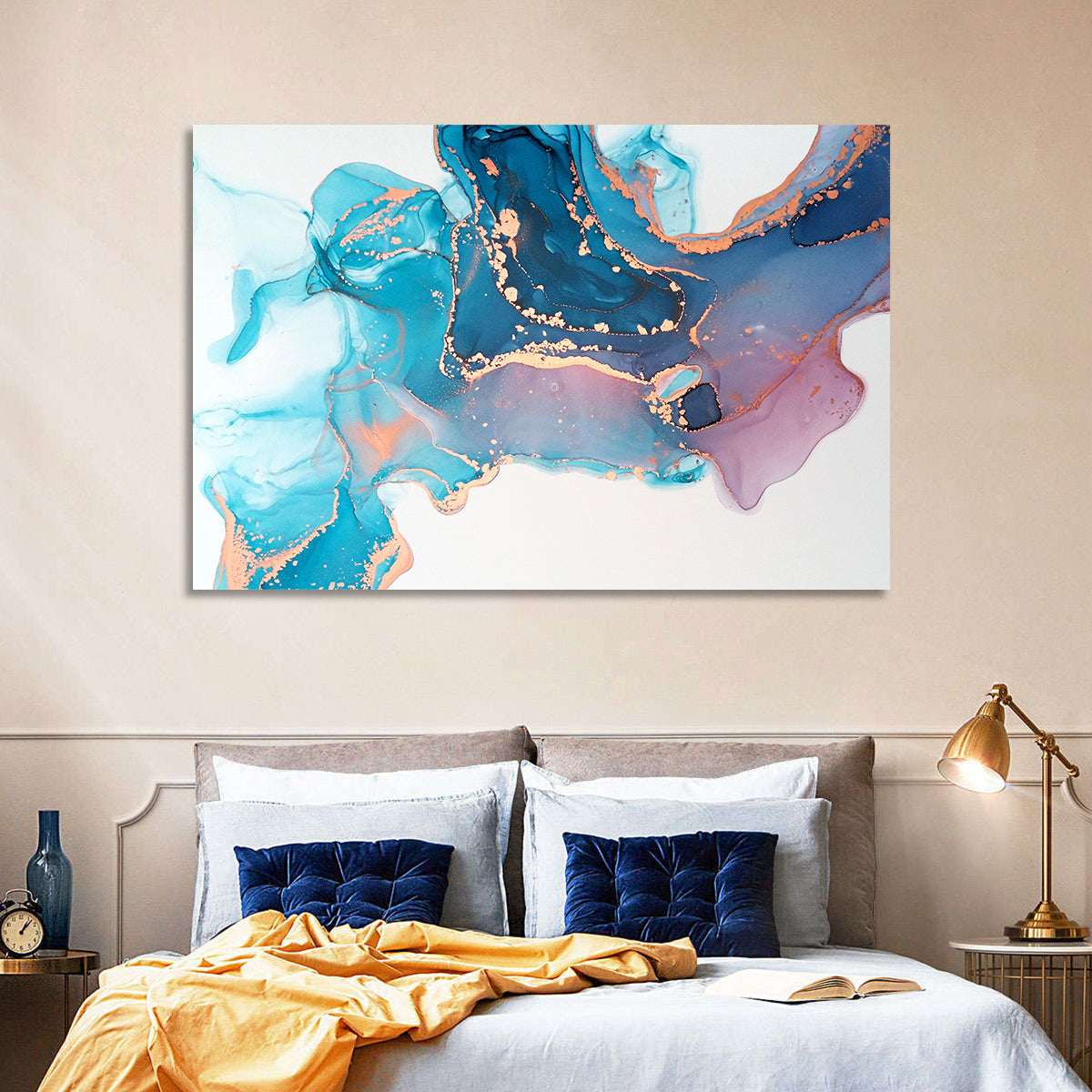 Fluid Ink with Metallic Gold Accents Wall Art
