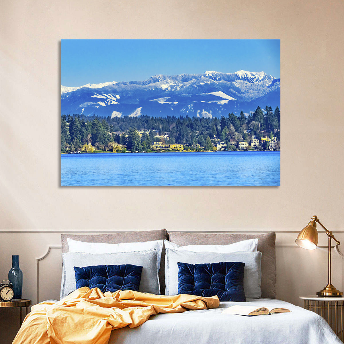 Lake Washington Snow-capped Peaks Wall Art