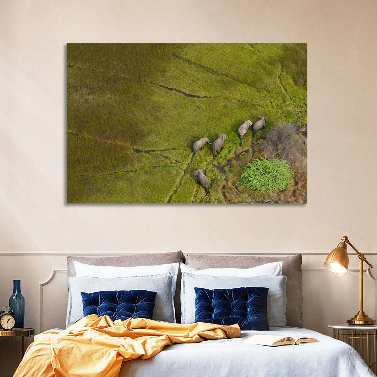 Aerial Herd of Elephants Wall Art