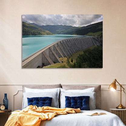 Curved Dam on Turquoise Lake Wall Art