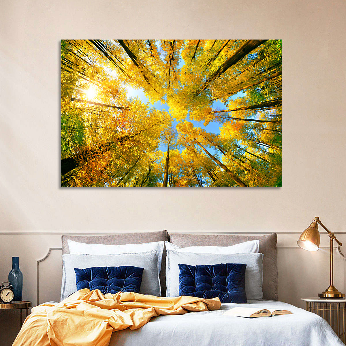 Golden Autumn Canopy Wall Art in a room, landscape