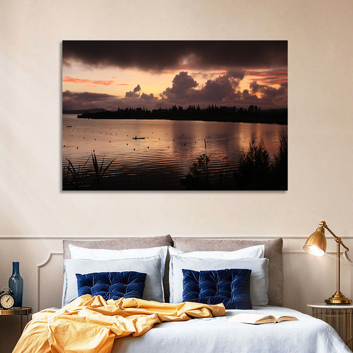 Lake Diatas Sunset with Boat Wall Art