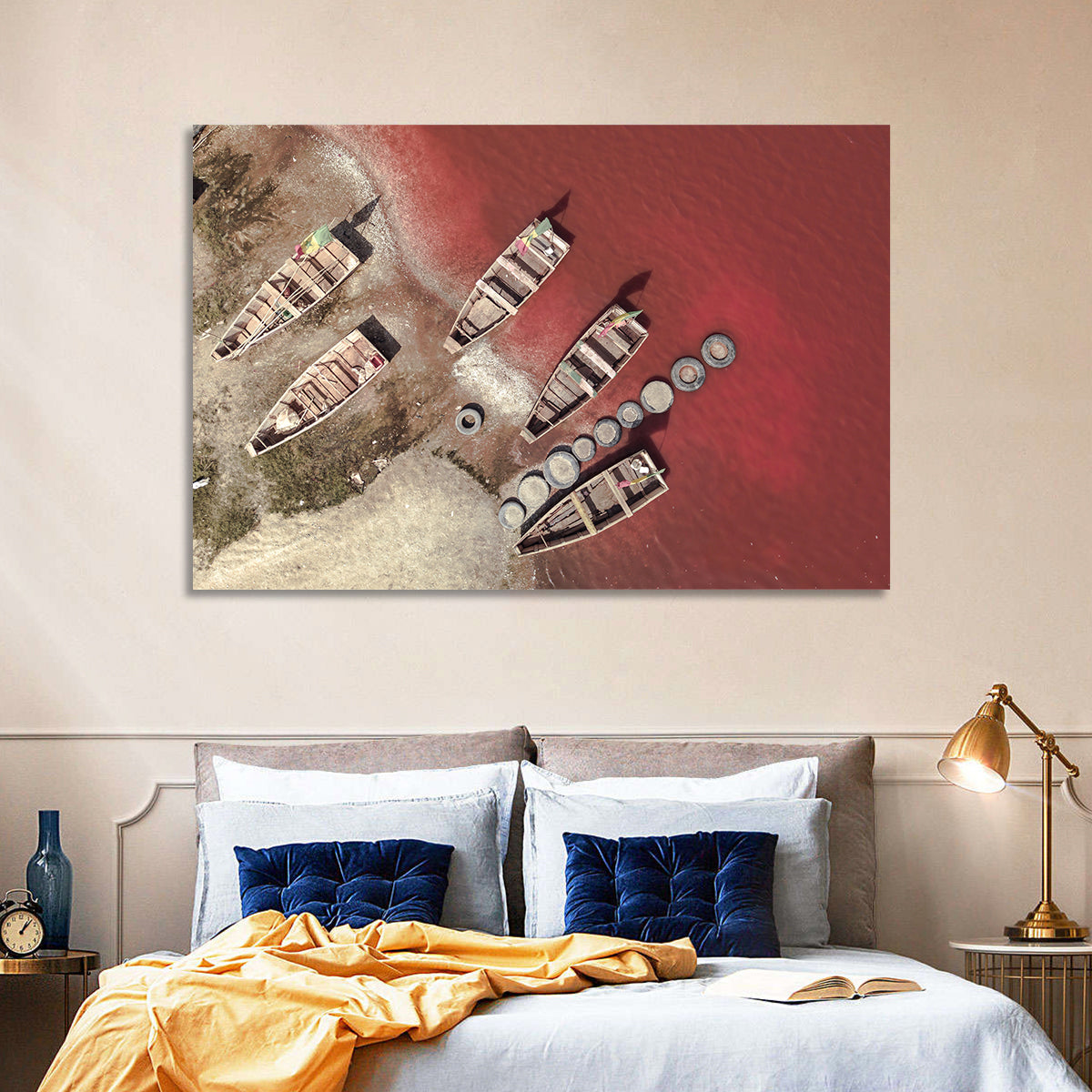 Wooden Boats on Lake Retba Wall Art