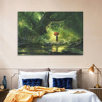 Girl with Umbrella in Mysterious Forest Wall Art