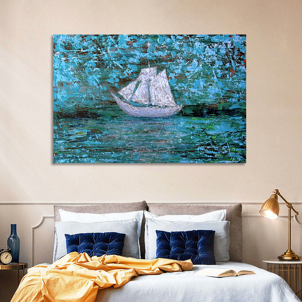 White Sailboat Reflection Wall Art