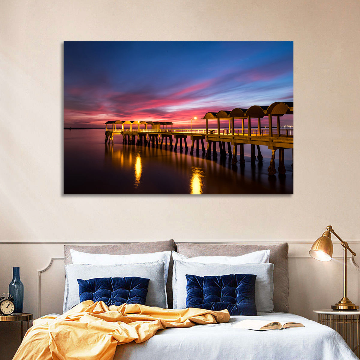 Twilight on Jekyll Island Pier Wall Art in a room, landscape
