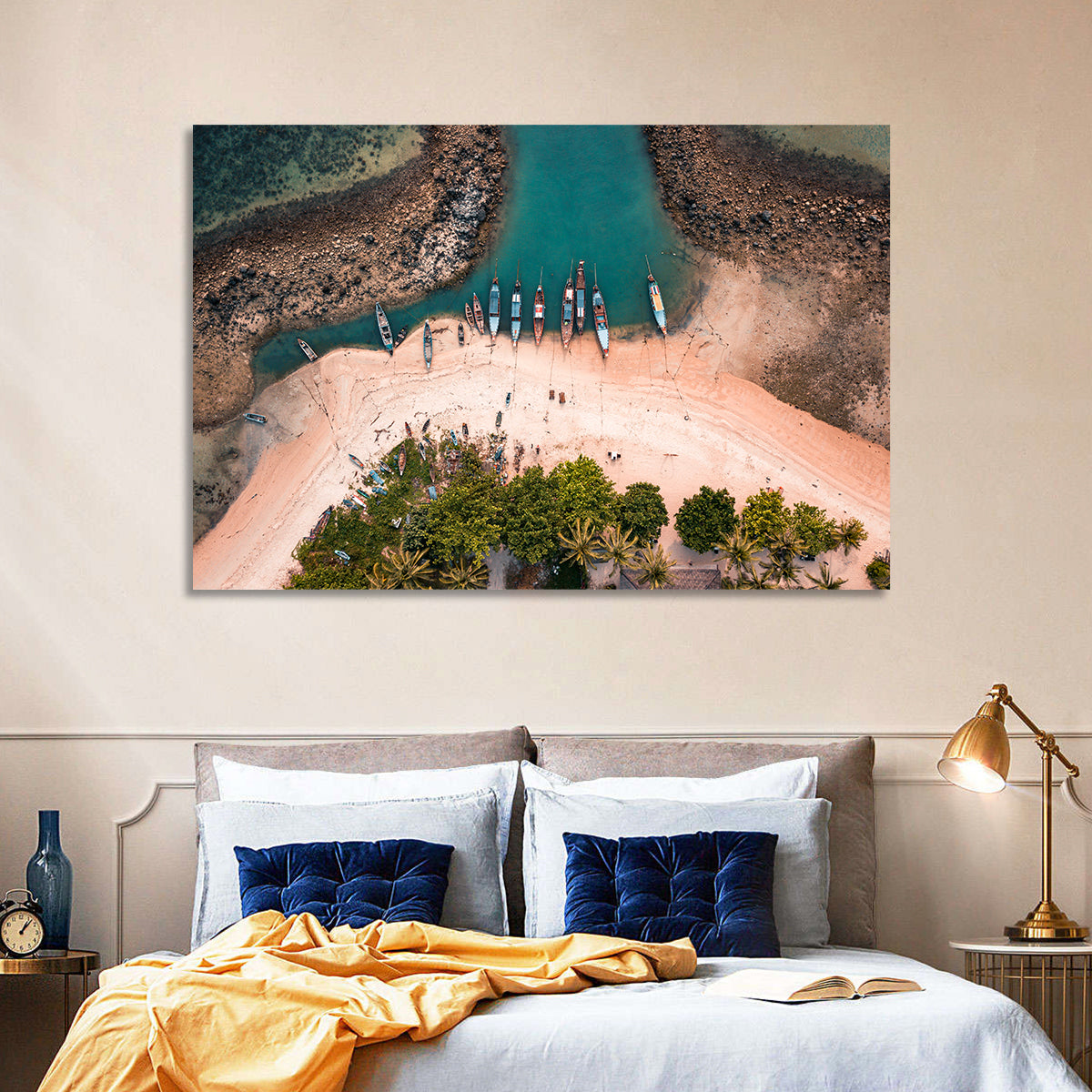 Koh Samui Long-tail Boats Wall Art in a room, landscape