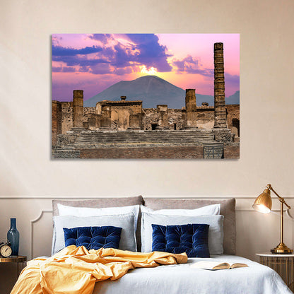Pompeii Columns at Sunset, Mount Vesuvius Wall Art