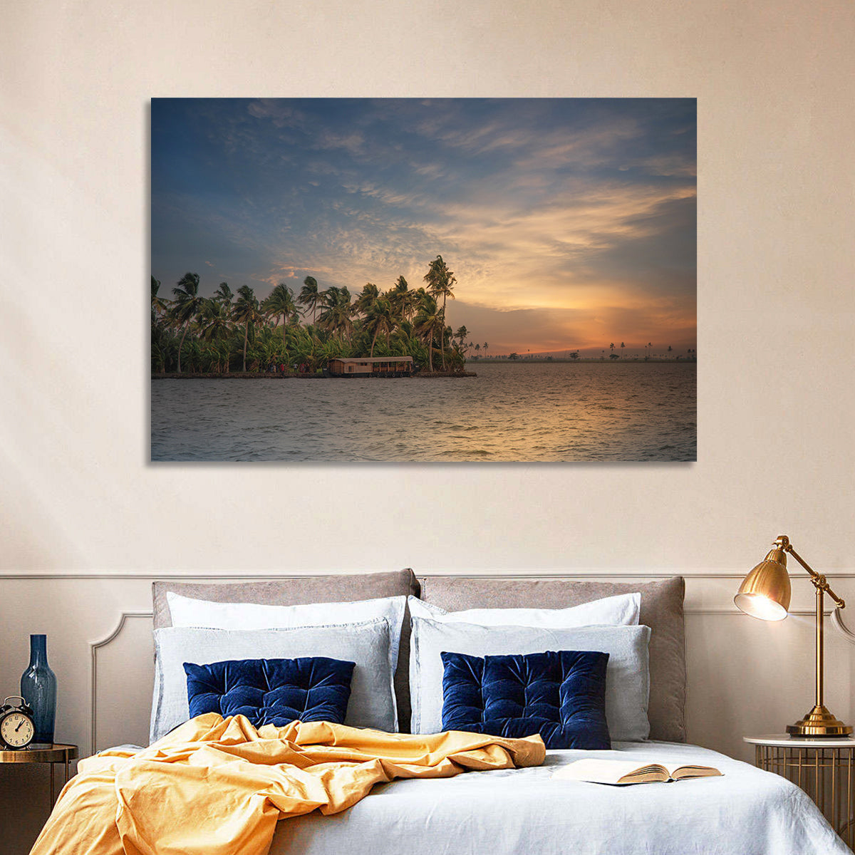 Vembanad Lake Sunset Wall Art in a room, landscape