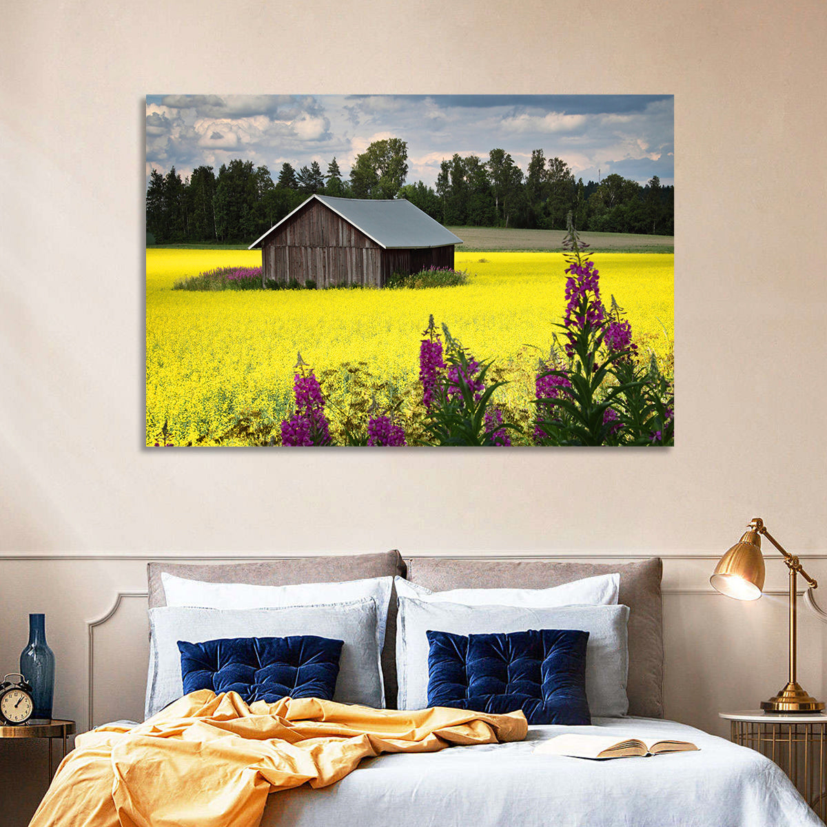 Finnish Barn in Yellow Field Wall Art