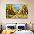 Autumn Birch Path with Two Birds Wall Art