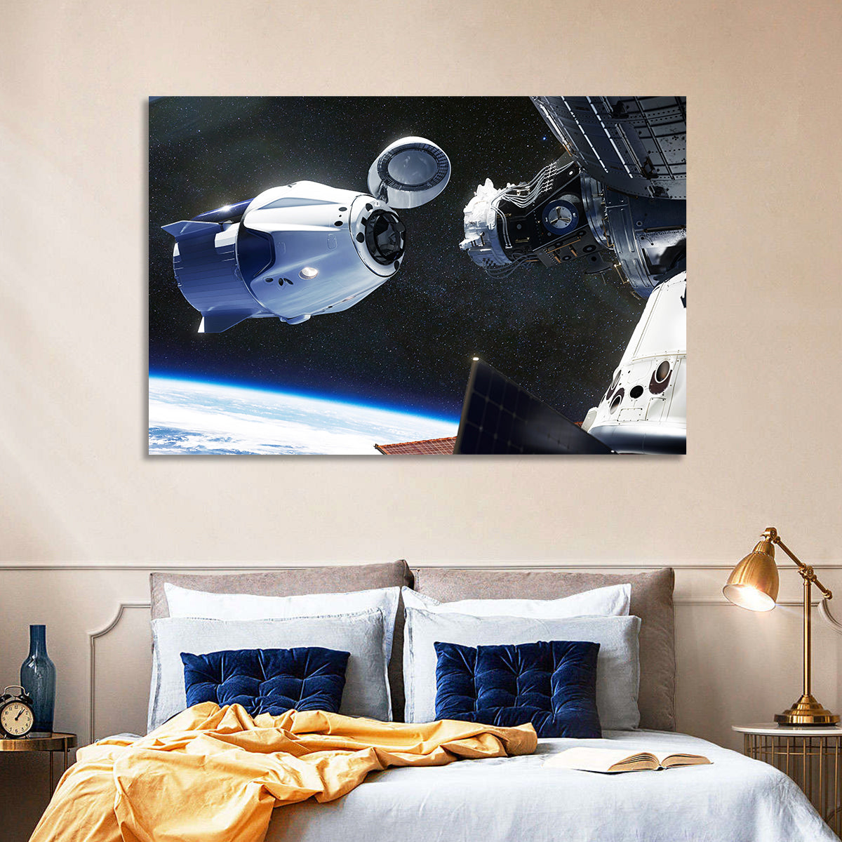 Crew Dragon Docking with Iss Wall Art in a room, landscape