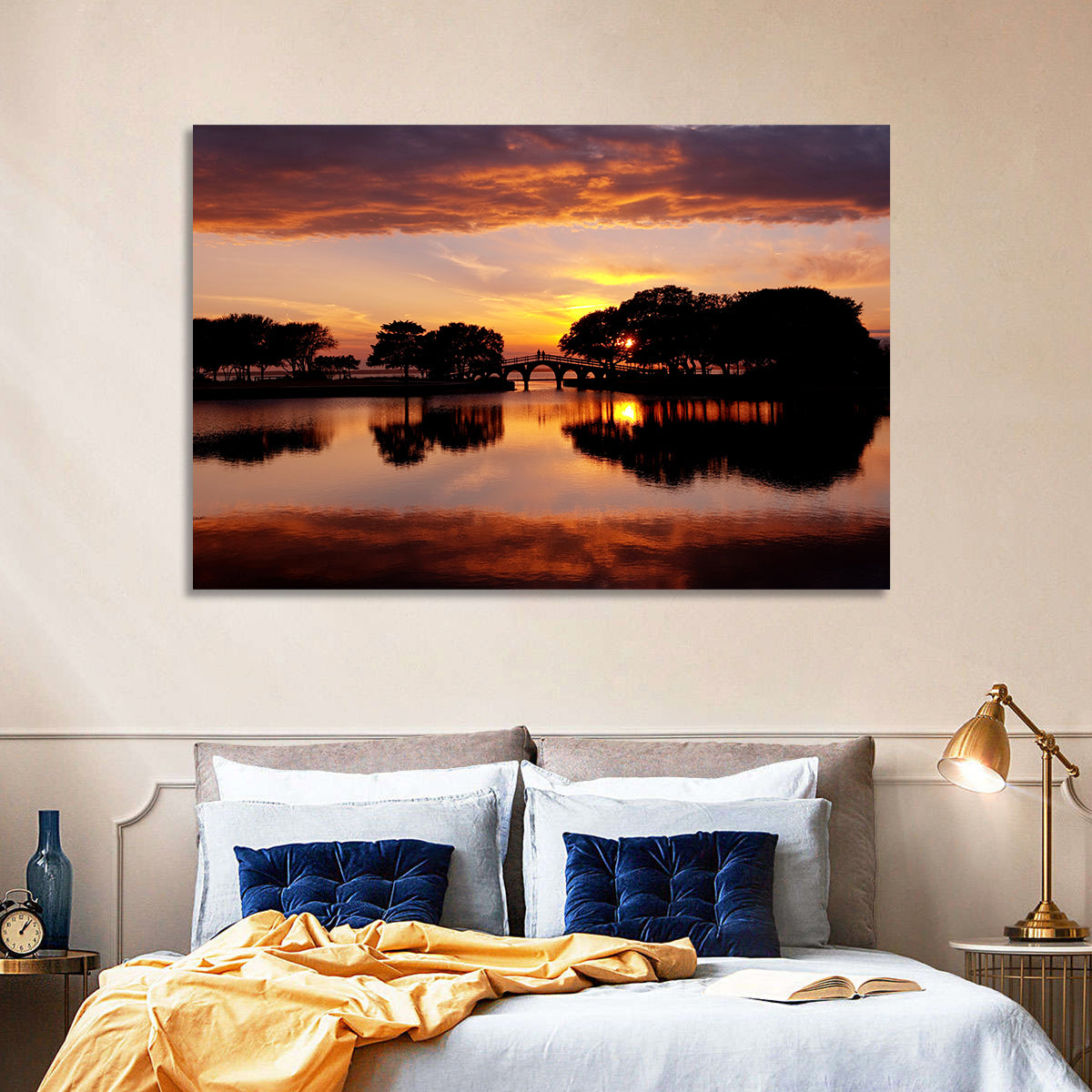Tranquility Bridge at Sunset Wall Art