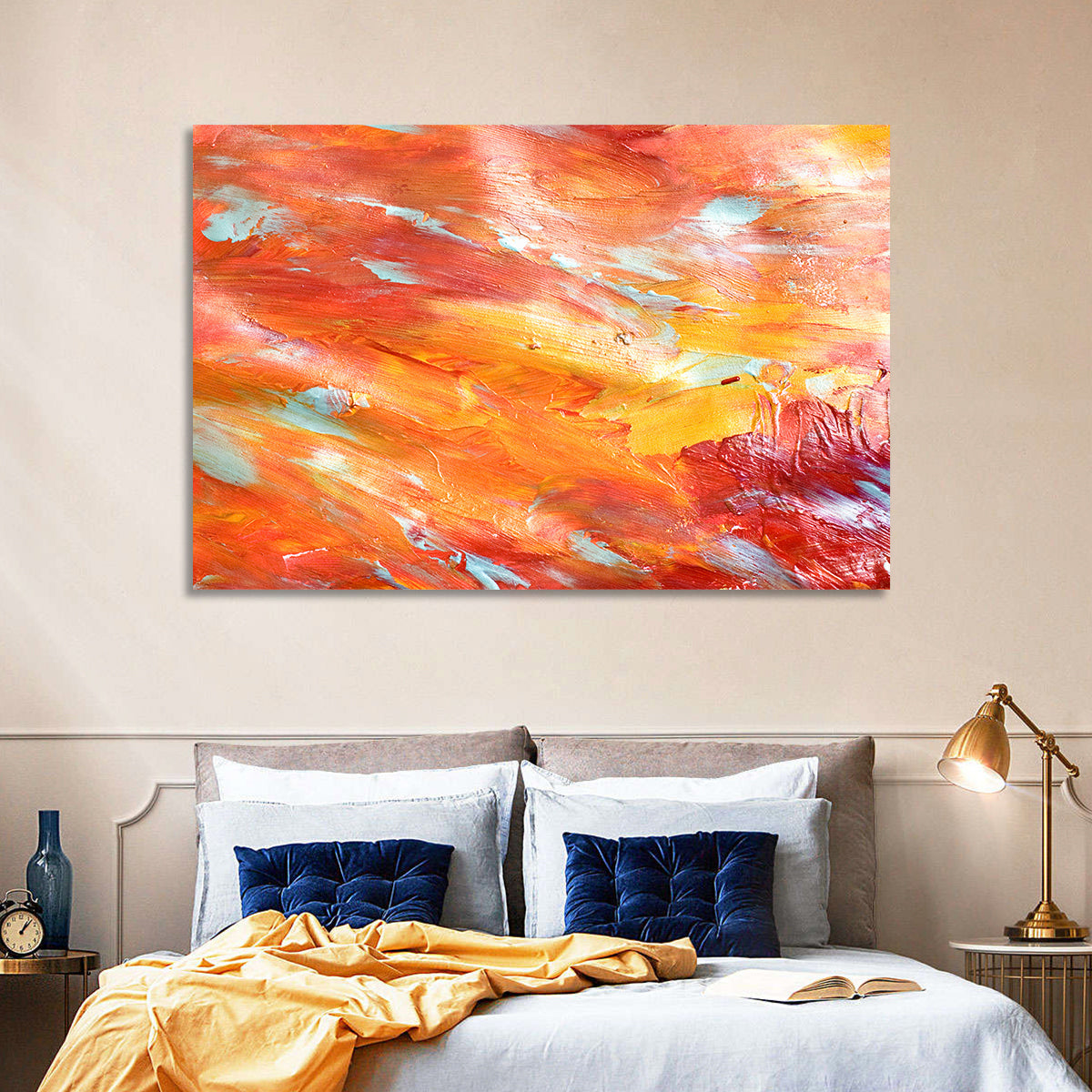 Sunfire Impasto Abstract Wall Art in a room, landscape