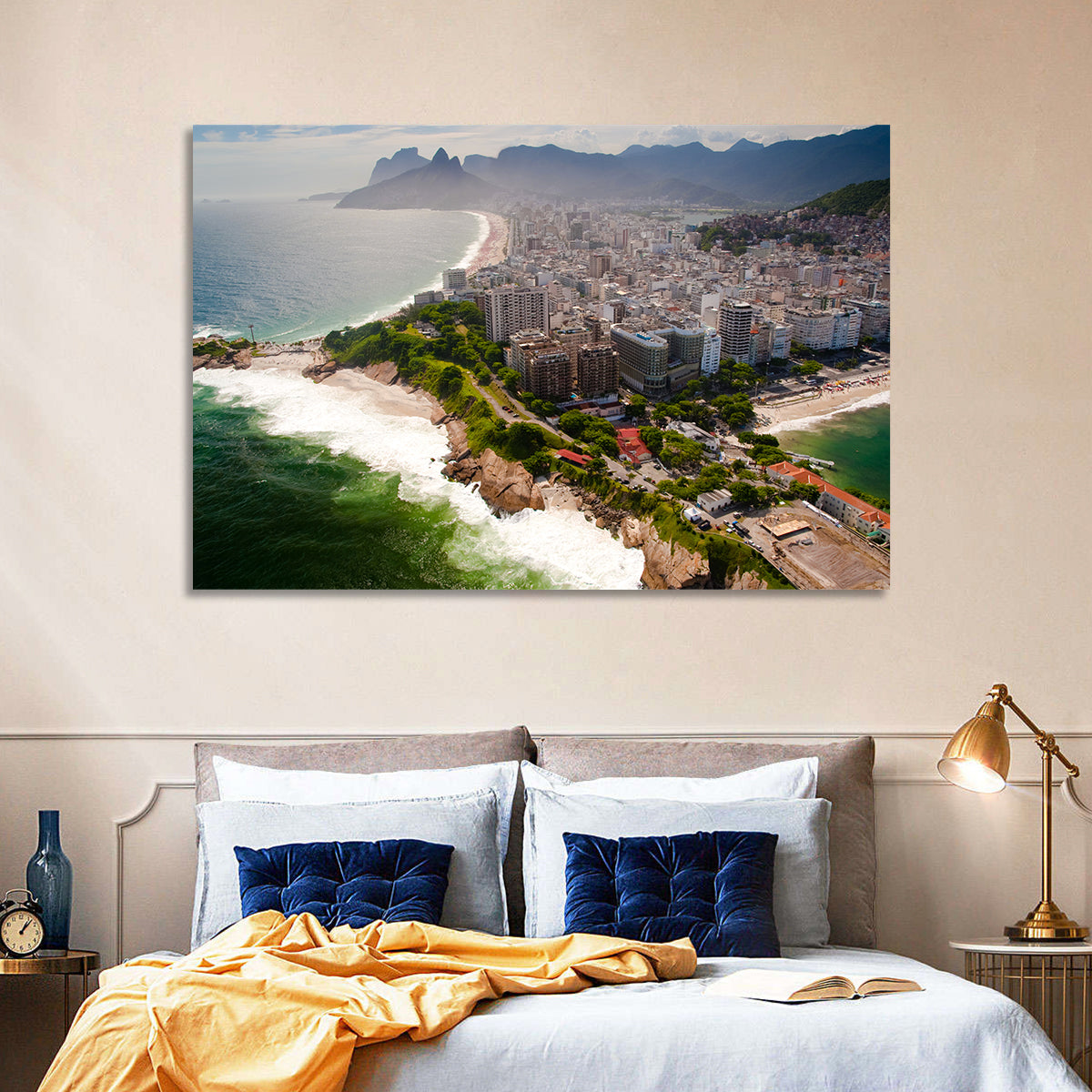 Ipanema Coast Aerial View Wall Art in a room, landscape