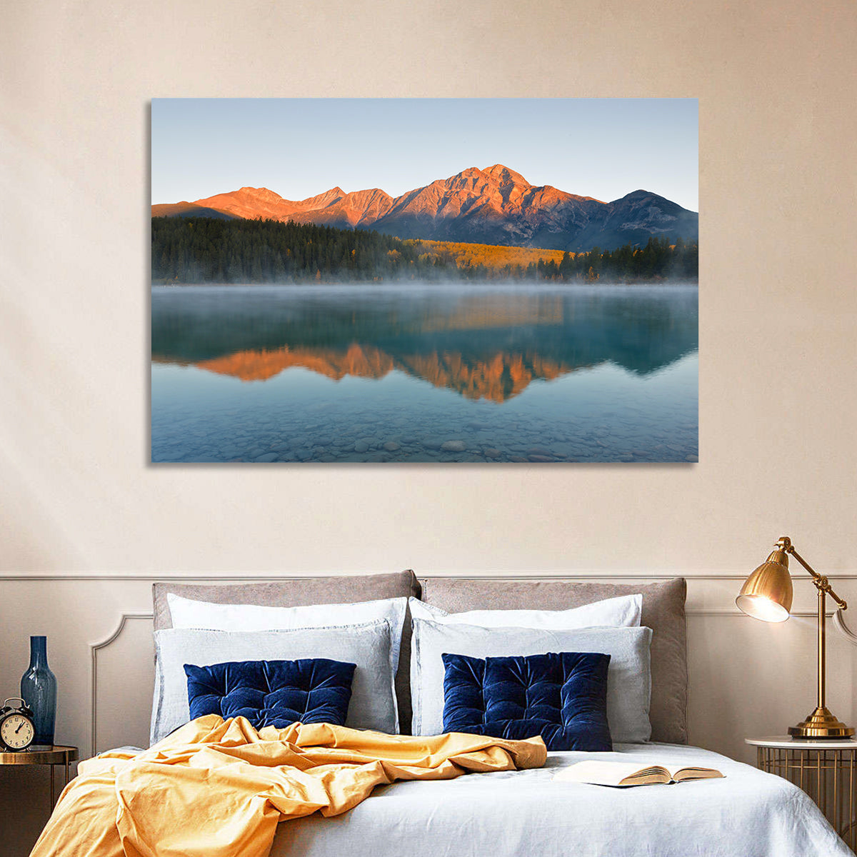 Patricia Lake and Mount Pyramid at Golden Hour Wall Art