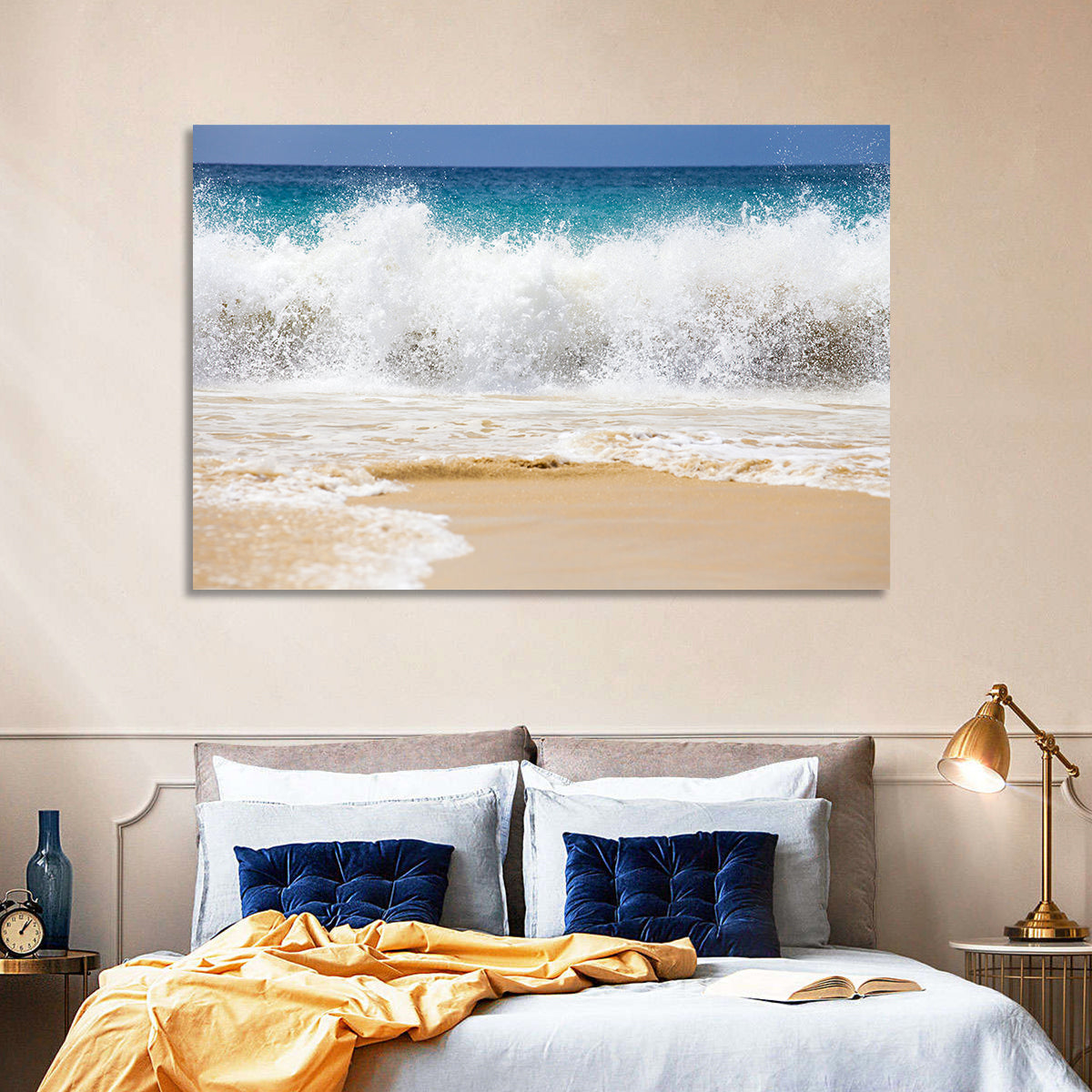 Breaking Wave Over Wet Sand Wall Art in a room, landscape