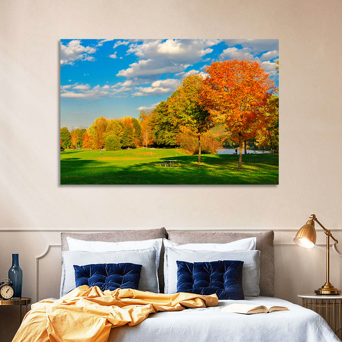 Autumn Trees and Lakeside Lawn Wall Art
