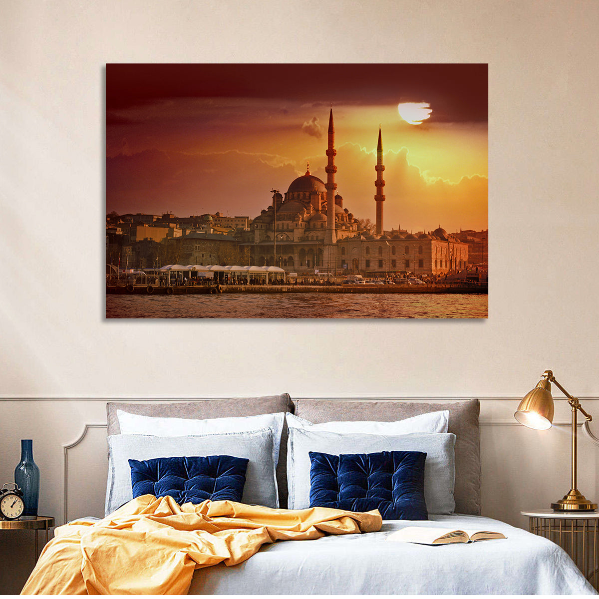 Yeni Cami Golden Hour Wall Art in a room, landscape