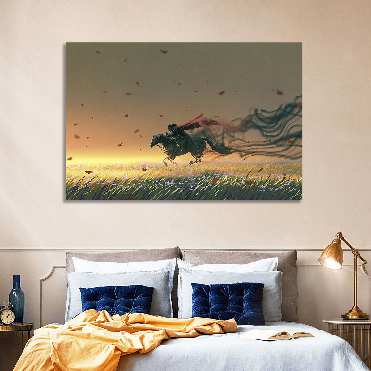 Unstoppable Knight with Red Cape Wall Art in a room, landscape