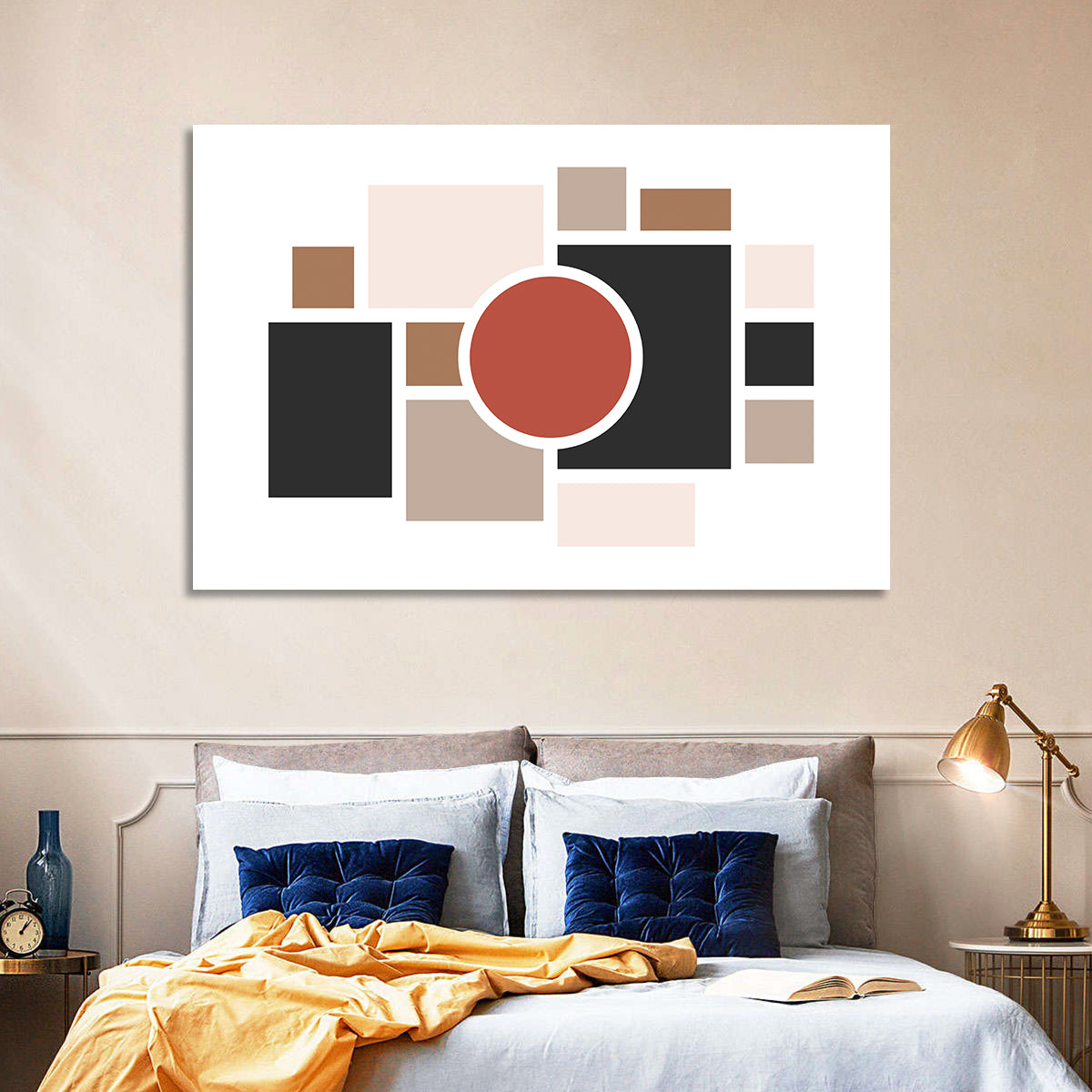 Terracotta Geometric Circle Composition Wall Art in a room, landscape