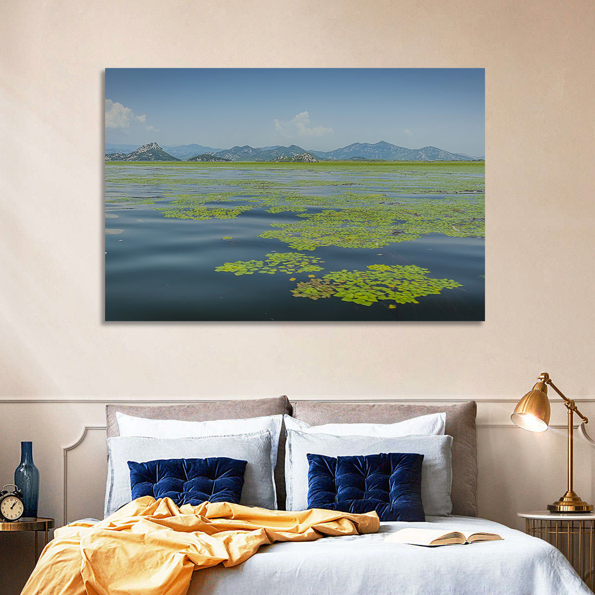 Lake Skadar Water Lilies Wall Art in a room, landscape
