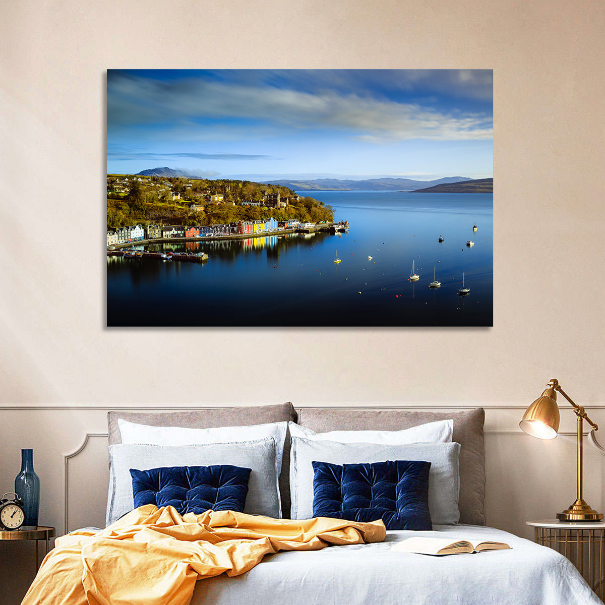 Portree Harbour Colorful Houses Wall Art in a room, landscape