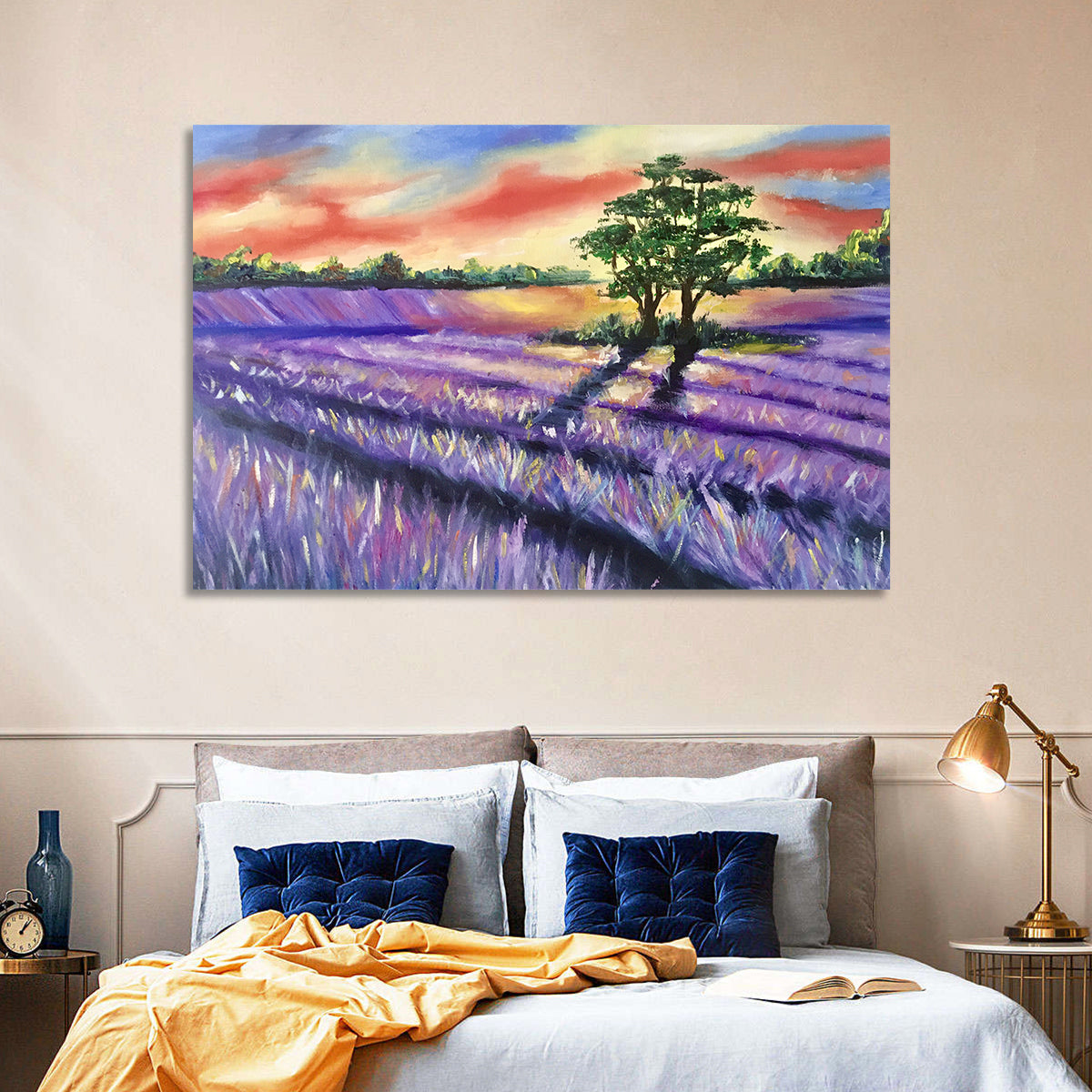 Lavender Field at Sunset Wall Art in a room, landscape