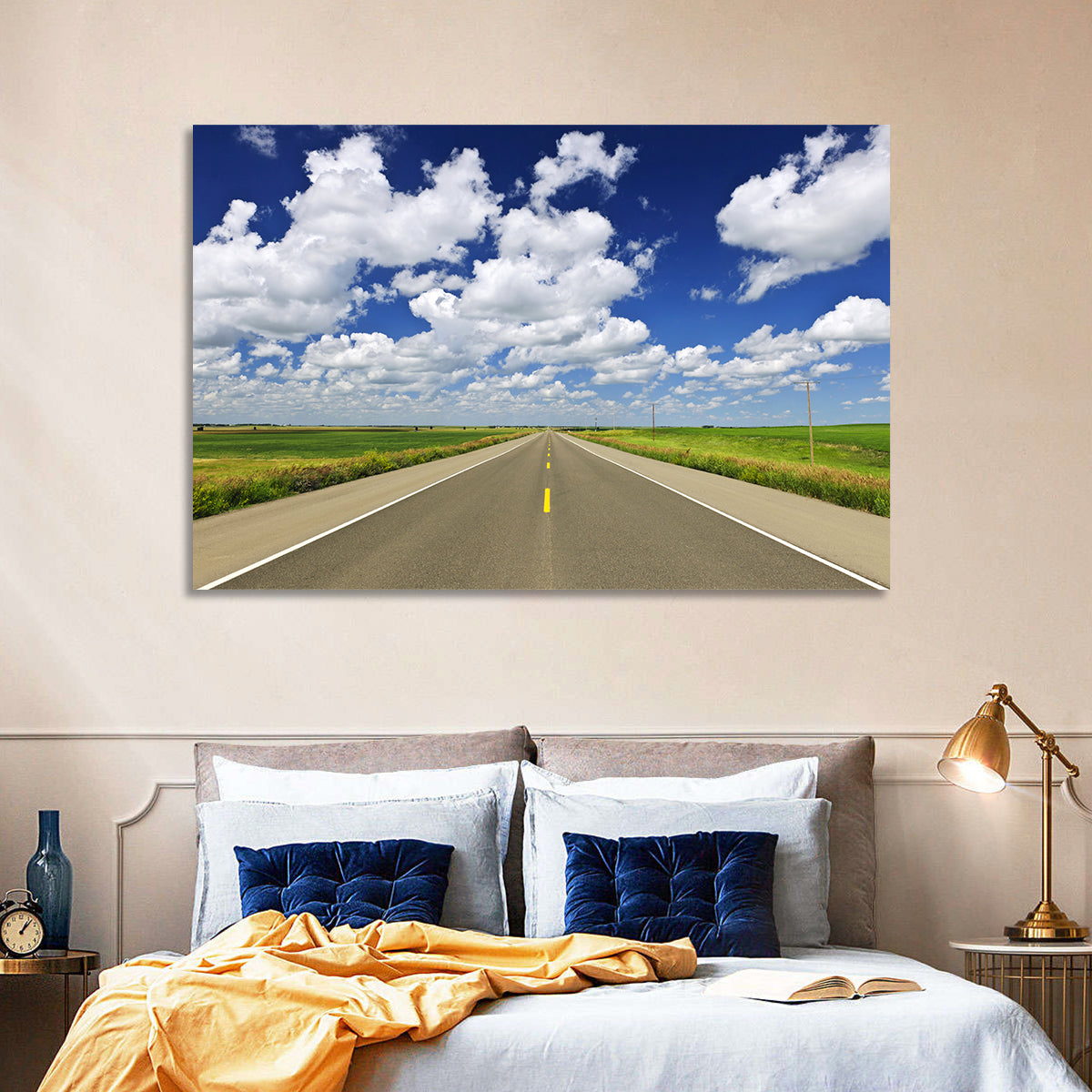 Saskatchewan Prairie Highway Wall Art in a room, landscape