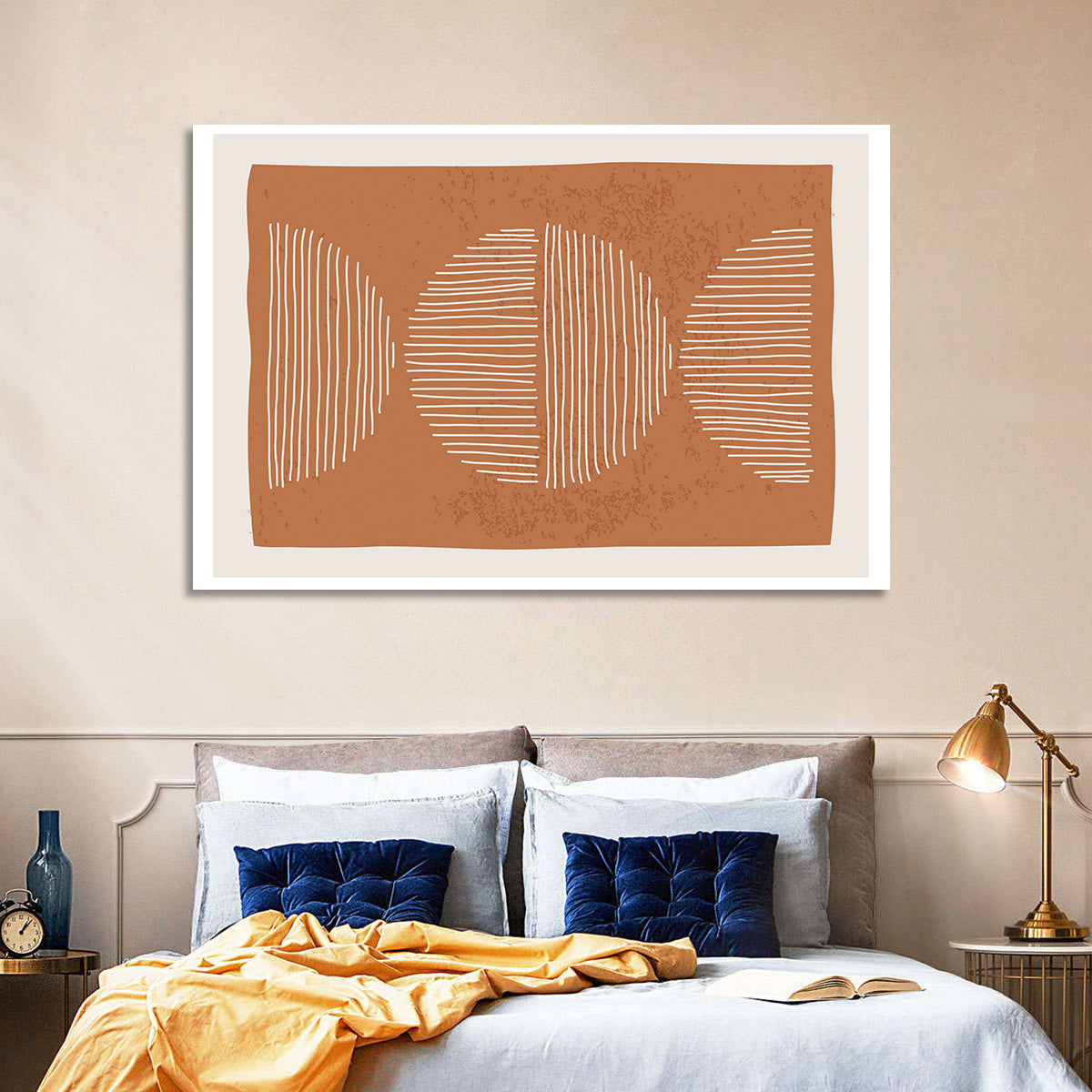 Terracotta Timelapse Circles Wall Art in a room, landscape