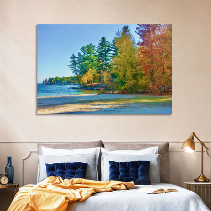 Sebago Lake Pier in Autumn Wall Art