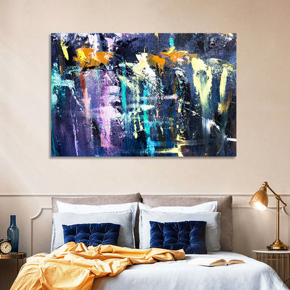 Impasto Waterfall in Blue and Purple Wall Art