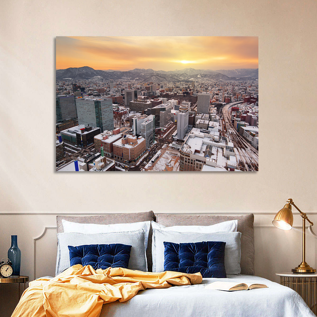 Sapporo Station Skyline at Golden Hour Wall Art